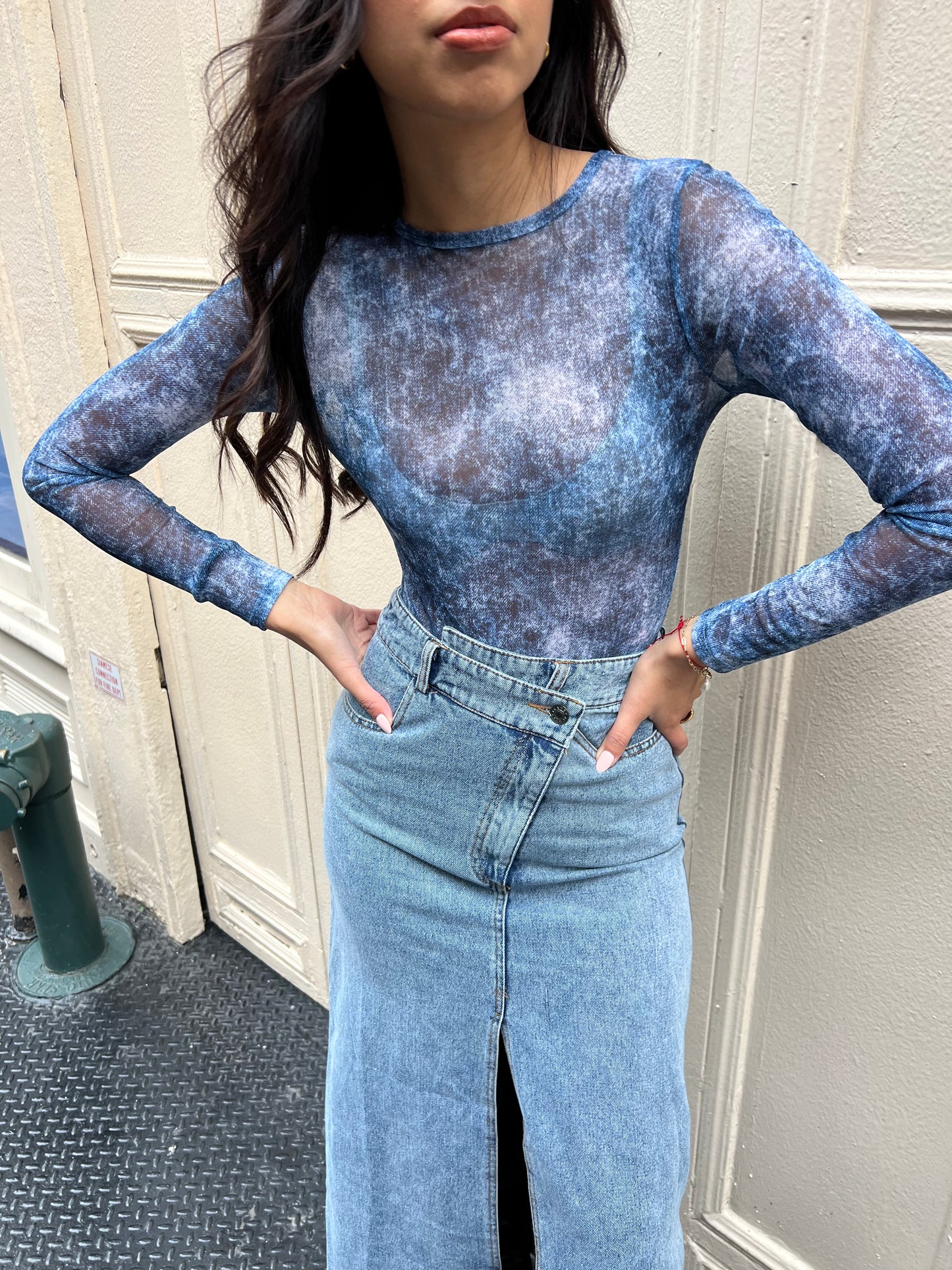 Denim Mesh Bodysuit